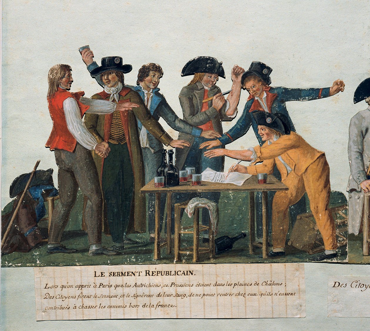 The Republican oath: the citizens take an oath of their blood not to return home until they have driven the Austrians and Prussians out of France (gouache by the brothers Lesueur) by Lesueur Brothers