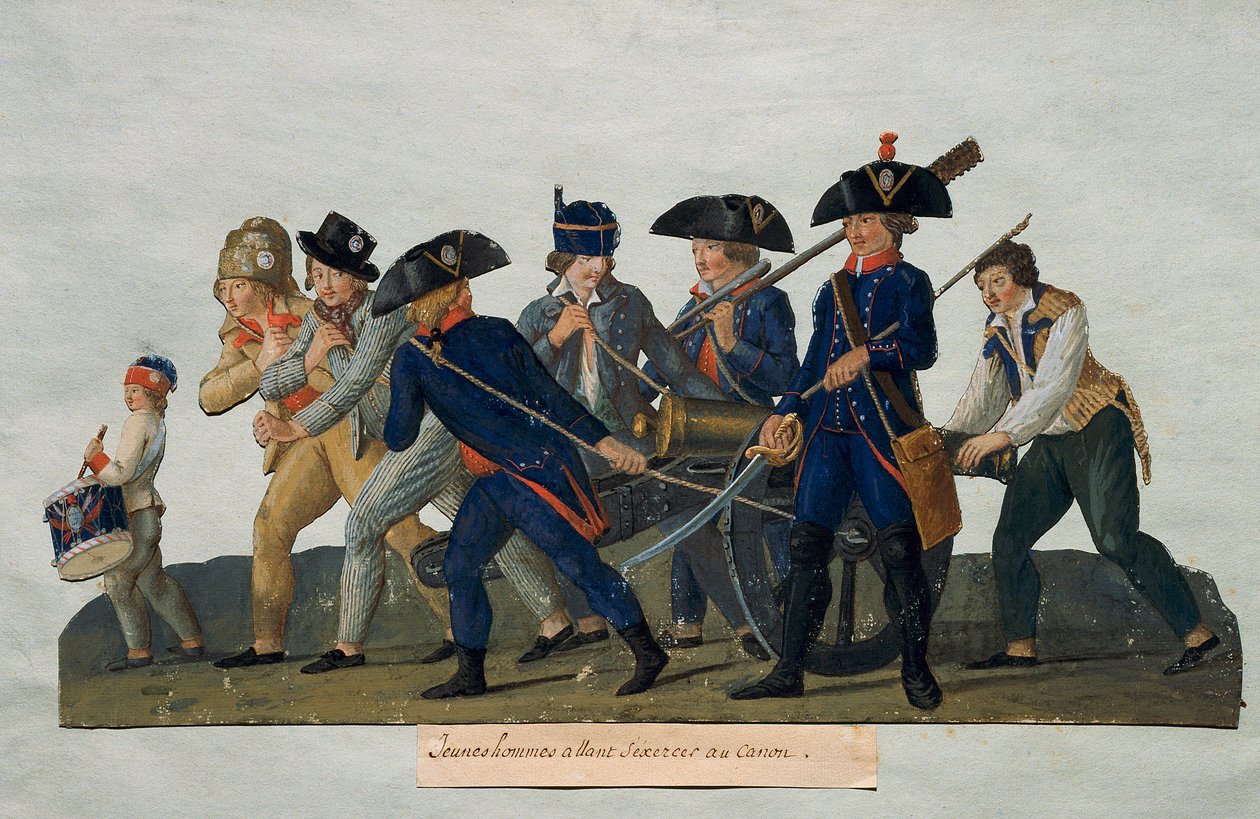 Young men going to practice with the canon (engraving by the brothers Lesueur) by Lesueur Brothers