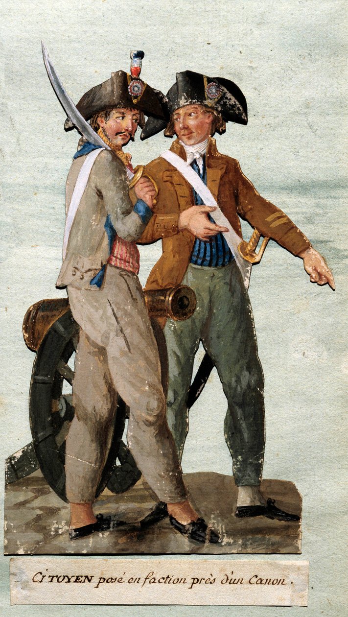 French Revolution: citizen poses in faction near a cannon. Gouache of the Lesueur brothers. 18th century. Musee Carnavalet, Paris by Lesueur Brothers