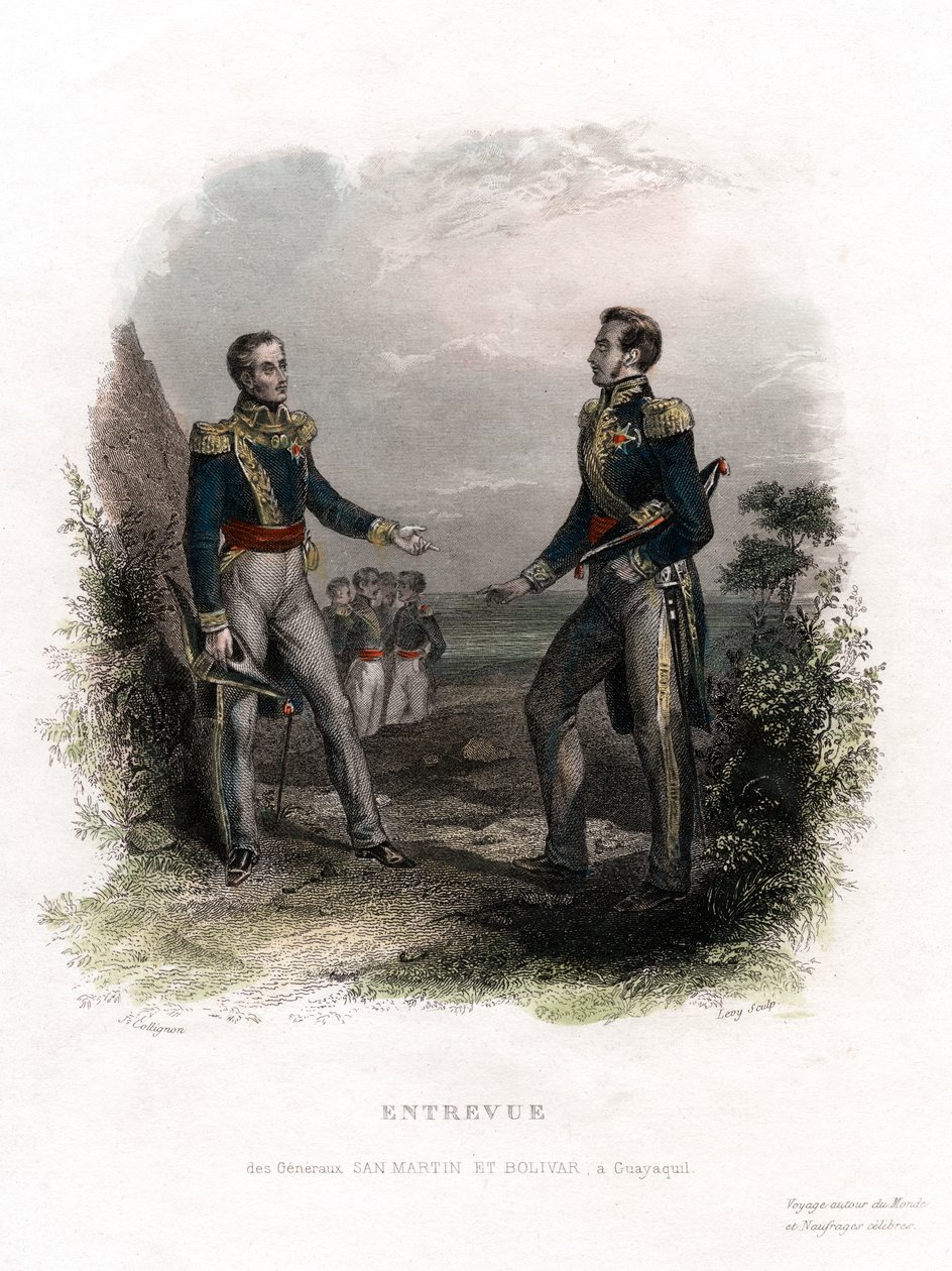 Meeting between Generals San Martin and Bolivar, Guayaquil, Ecuador by Levy