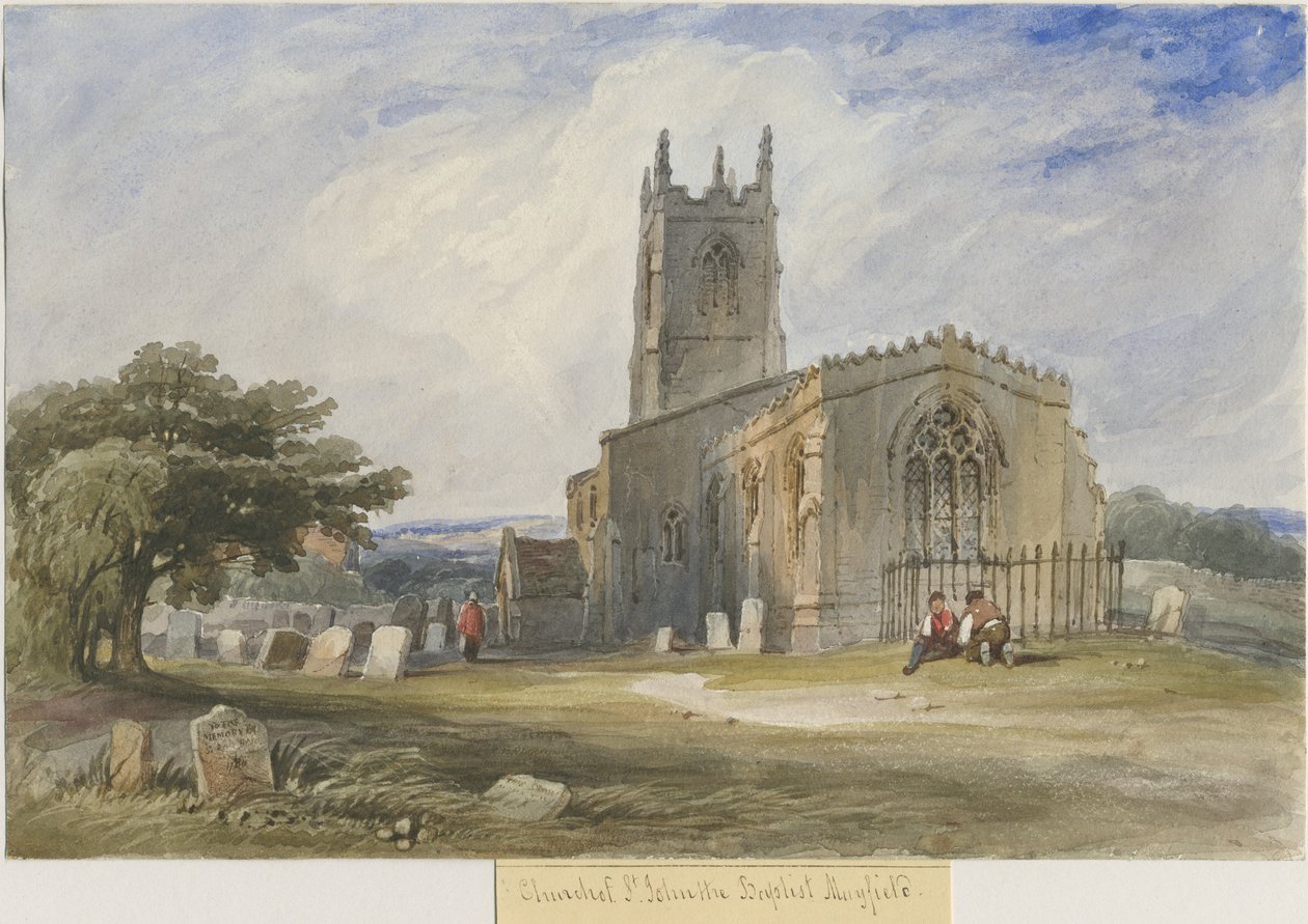 Mayfield Church: watercolour painting by Lewis John Wood