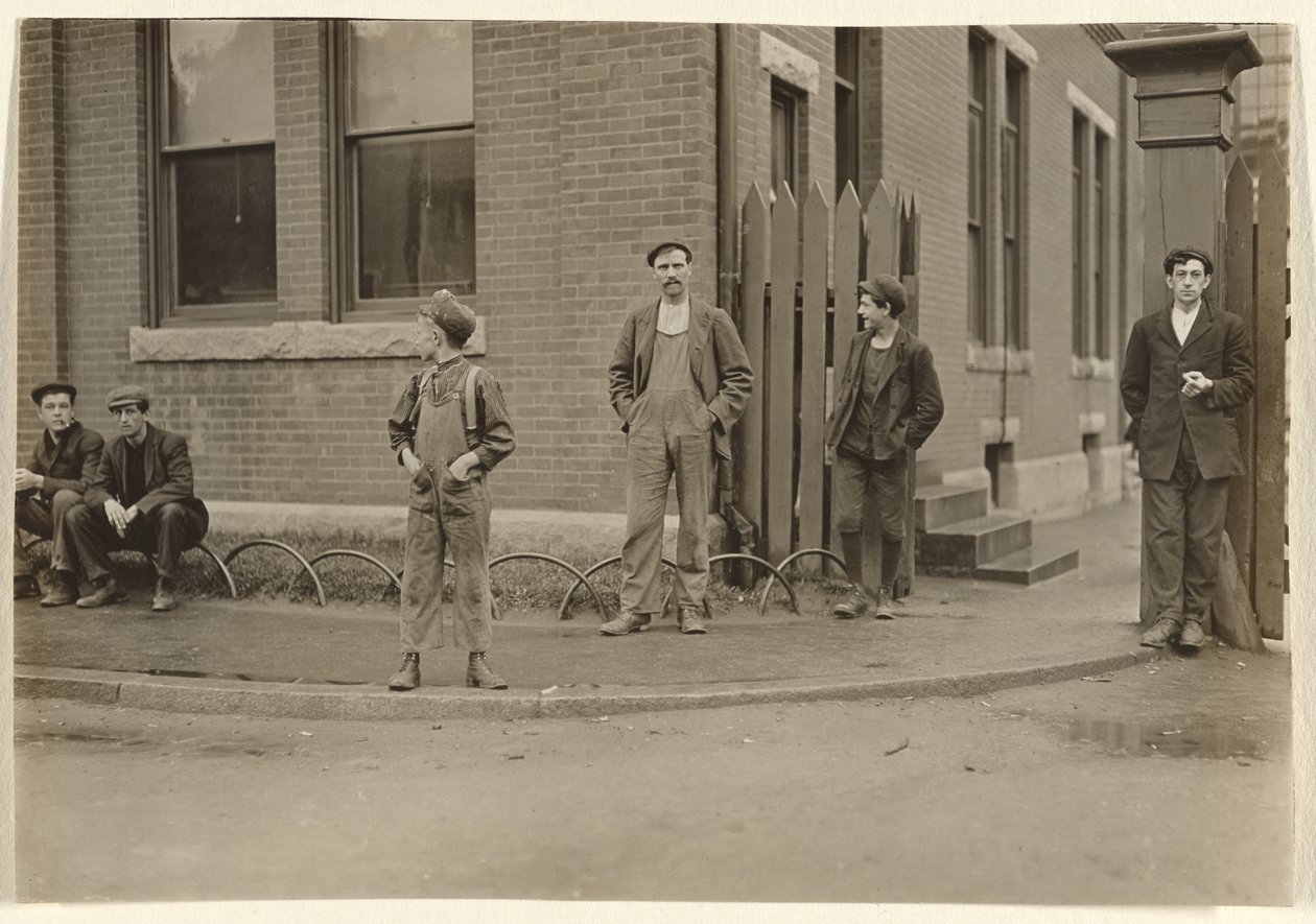 Group of Men and Boys Gathered Outside by Lewis W. Hine