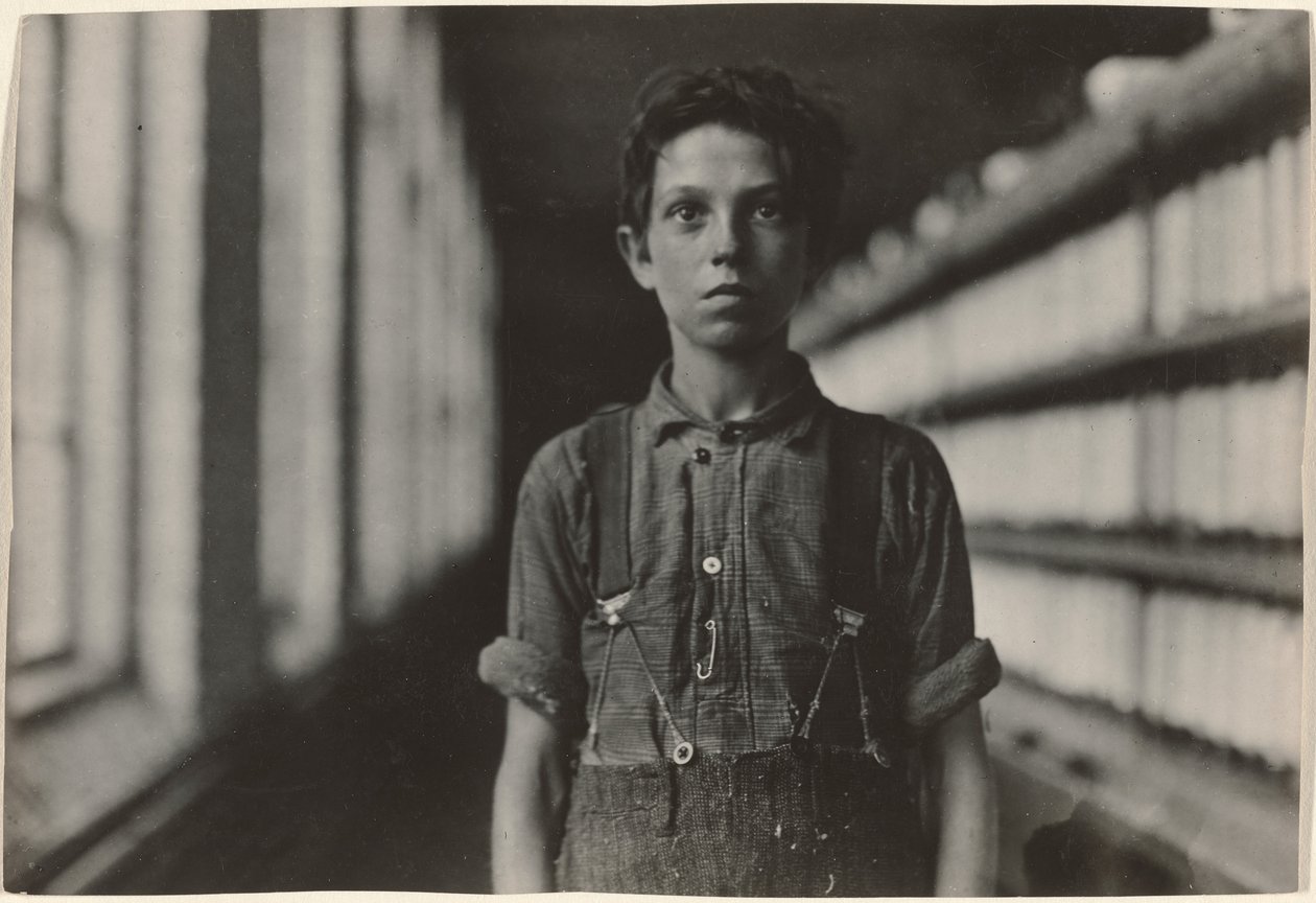 Jo Bodeon, a Back-Roper in Mule Room, Chase Cotton Mill, Burlington, Vermont by Lewis W. Hine