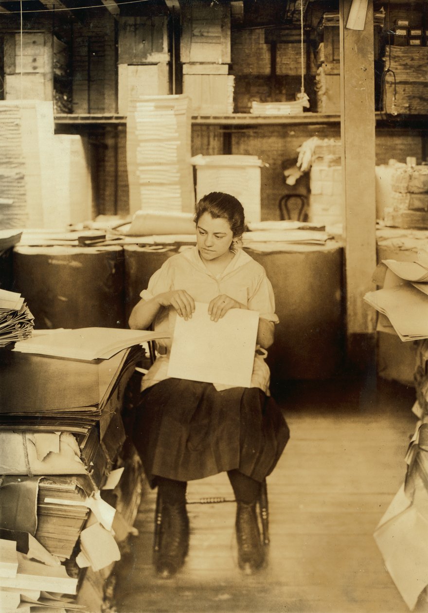 A Girl Folding Filing-Folders at the Boston Index Card Co. at 113 Purchase Street in Boston, Massachusetts by Lewis Wickes Hine