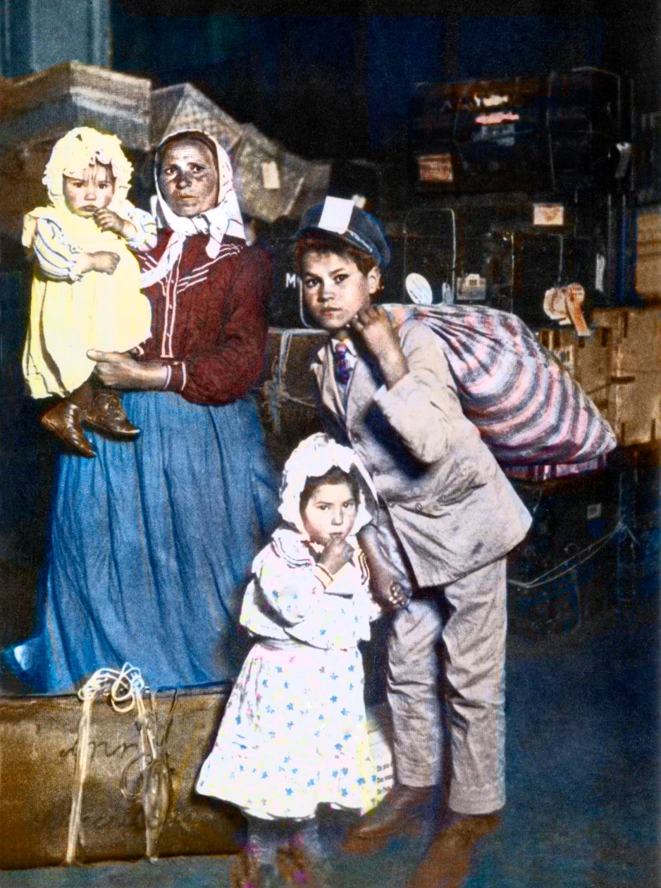 Arrival of a family of Italian immigrants to Ellis Island in 1905 by Lewis Wickes Hine