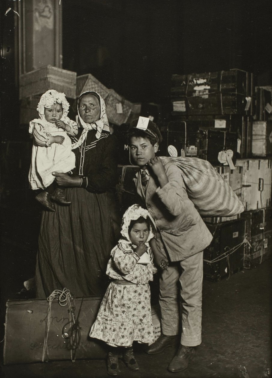 Italian Family Seeking Lost Baggage, Ellis Island by Lewis Wickes Hine