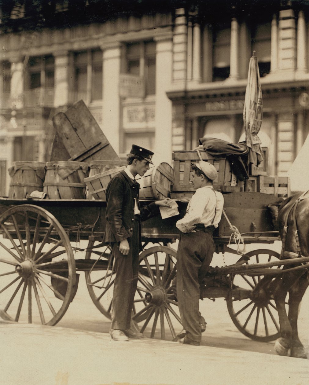 Messenger Boys in Conversation at Union Square, New York by Lewis Wickes Hine