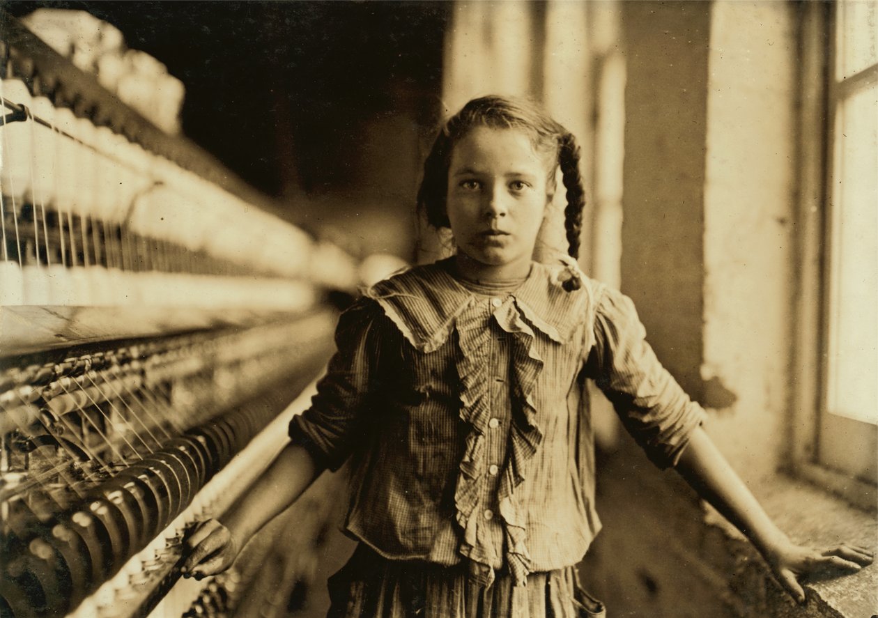 Portrait of Young Girl Working as Spinner at Cotton Mill, Whitnel, North Carolina by Lewis Wickes Hine
