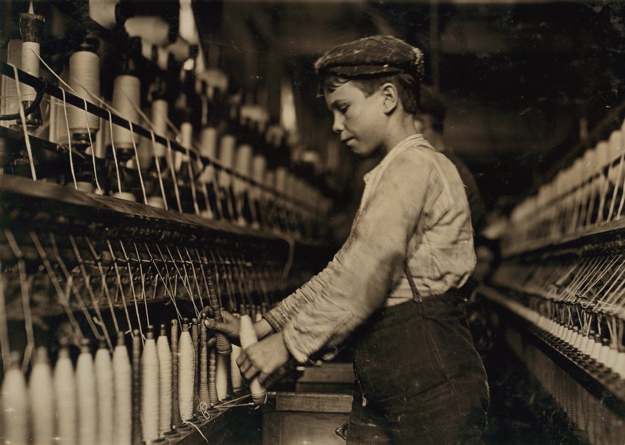 Young Boy Working as Doffer in Globe Cotton Mill, Augusta, Georgia, USA by Lewis Wickes Hine