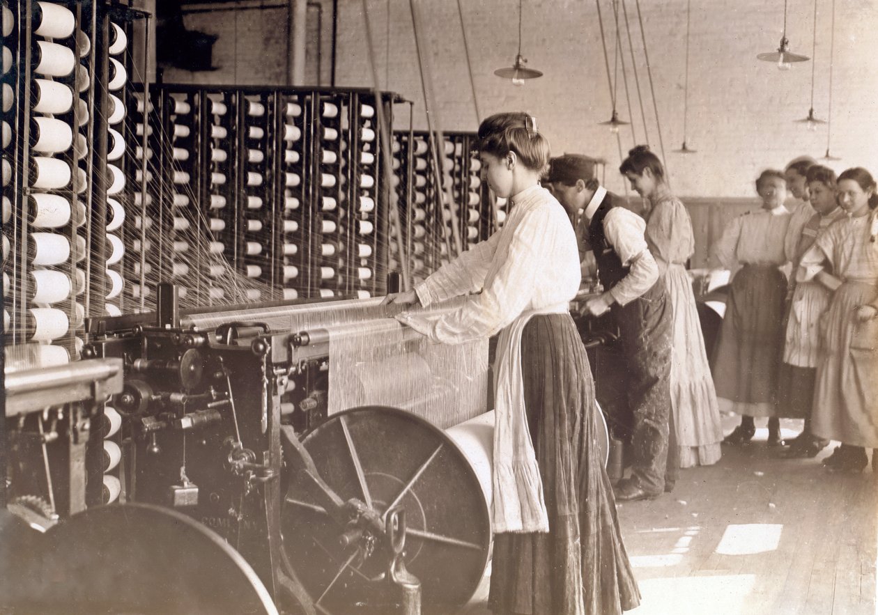Young Women Working at a Spinning Machine in a Cotton Mill, South Carolina, 1908 by Lewis Wickes Hine