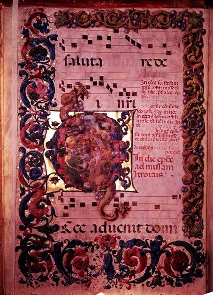 Page of music with an historiated initial G depicting the Adoration of the Magi, from an antiphonal, c.1473-79 by Liberale da Verona