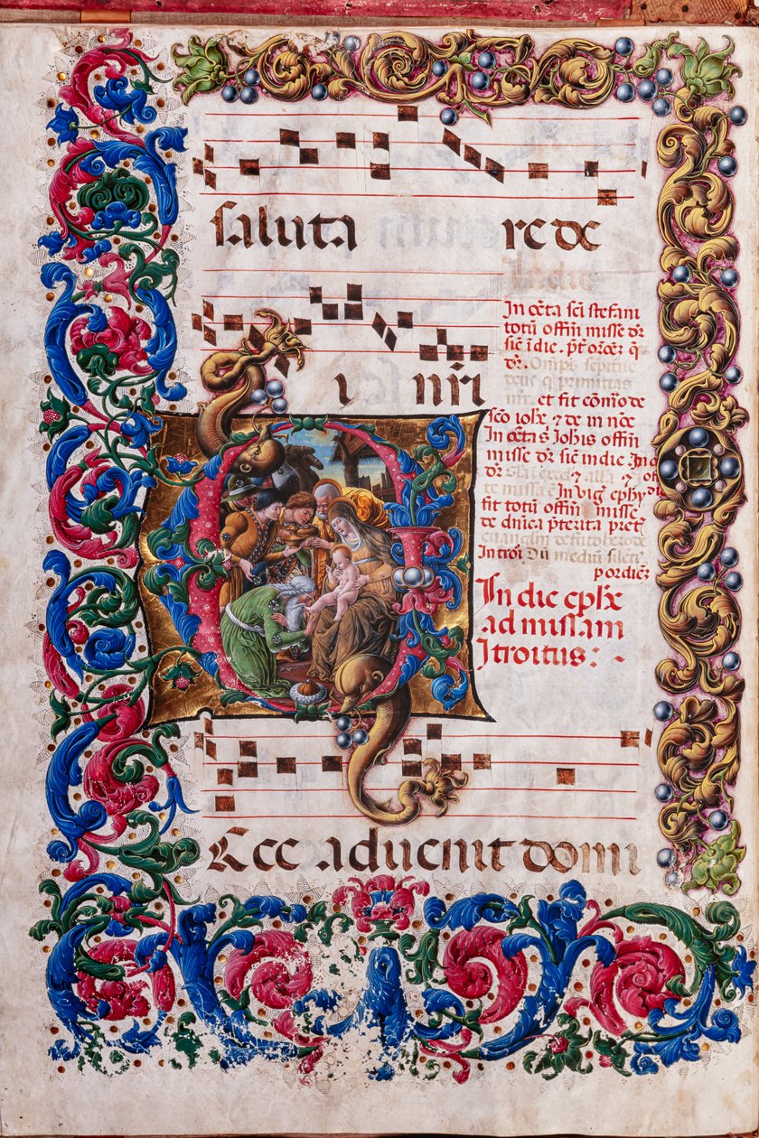 Piccolomini Library: choir book, cod. 19.4, ff. 9v with Adoration of the Magi by Liberale da Verona