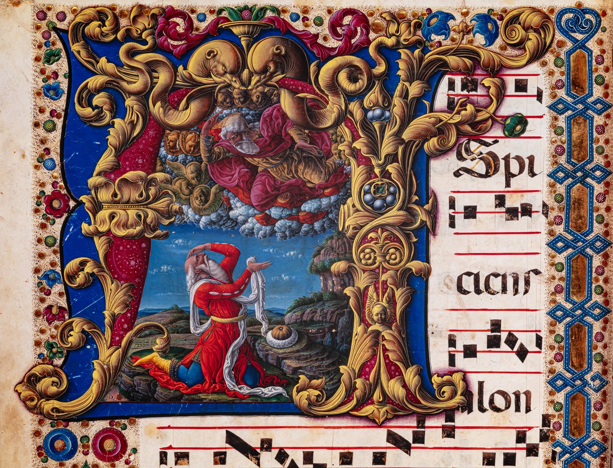 Piccolomini Library: choir book, cod. 1.A, ff.4v with “Vision of Isaiah” (detail) by Liberale da Verona