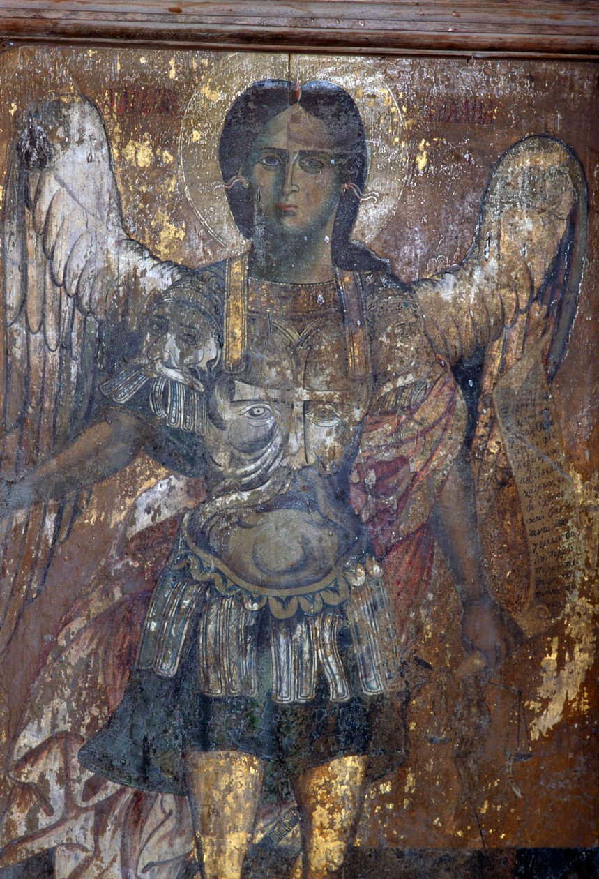Angel, Fresco in Byzantine Church of Sotiras Christos, Vlithias, Crete, Greece by Unbekannt Unbekannt