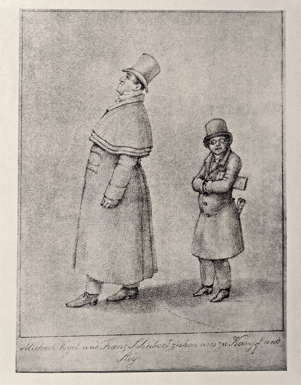 Caricature of Austrian Baritone Singer Johann Michael Vogl and Composer Franz Peter Schubert, circa 1825 by Unbekannt Unbekannt