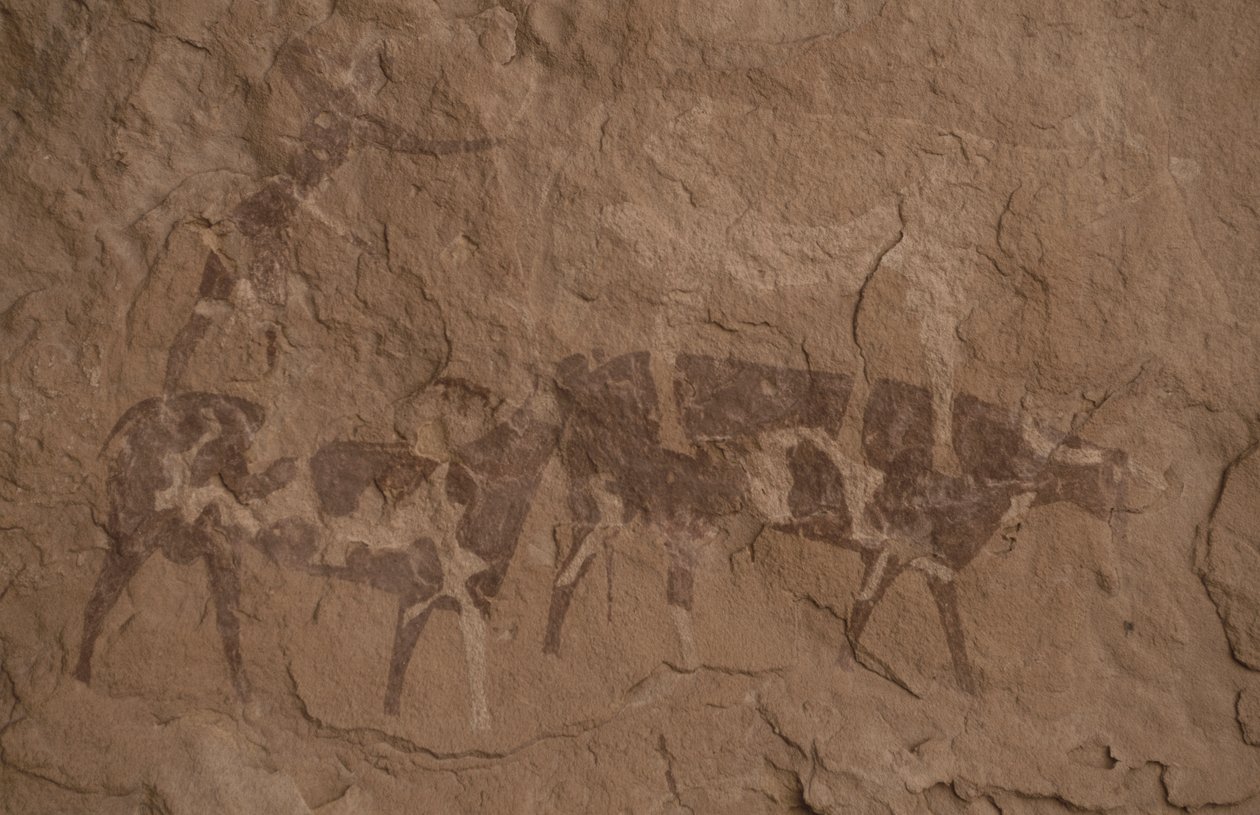 Cattle and Human Figures, Cave Painting, Oued in Djeran, Near Djanet, Tassili n