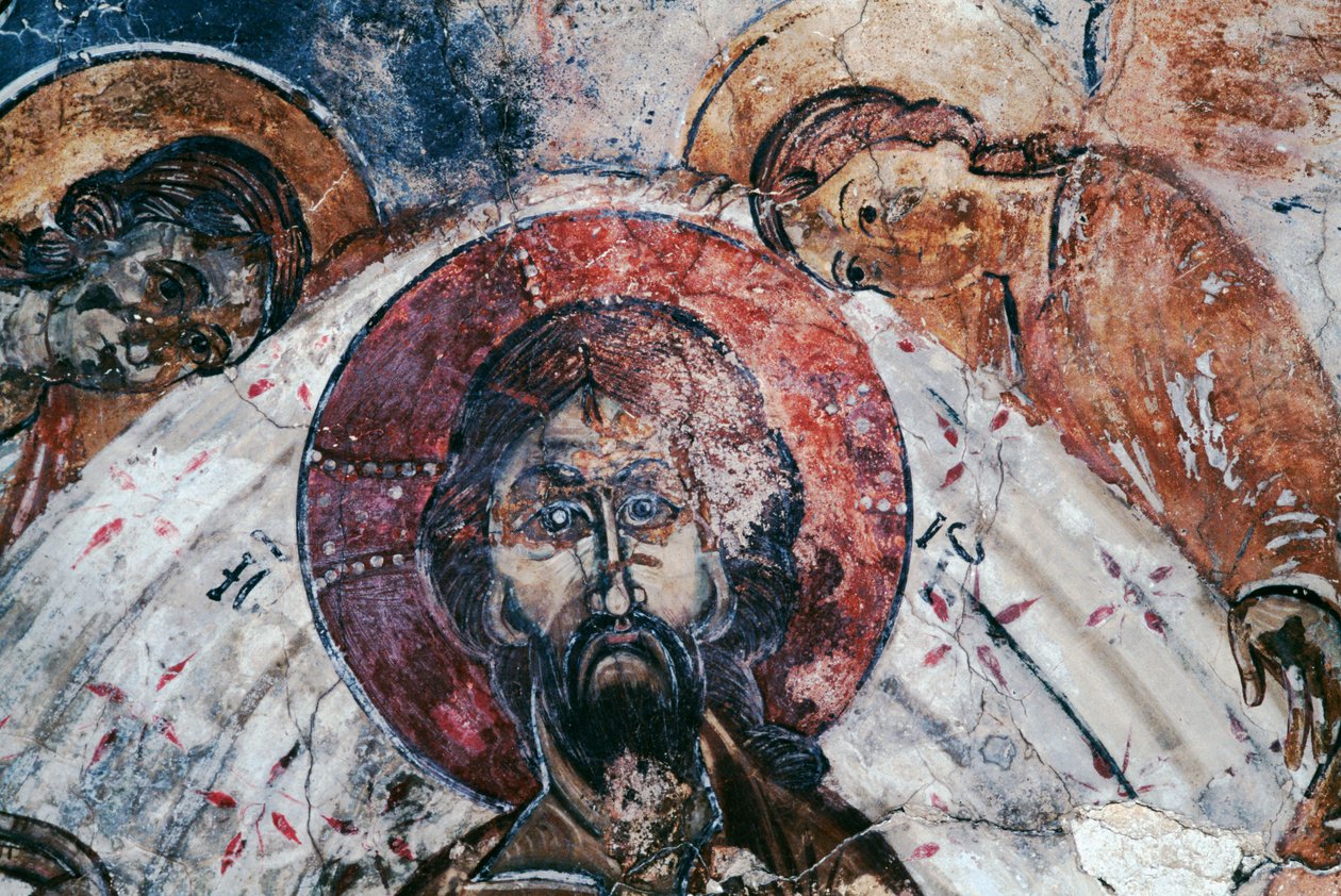 Christ, fresco in Byzantine church of St George, Komitades, Crete, Greece by Unbekannt Unbekannt
