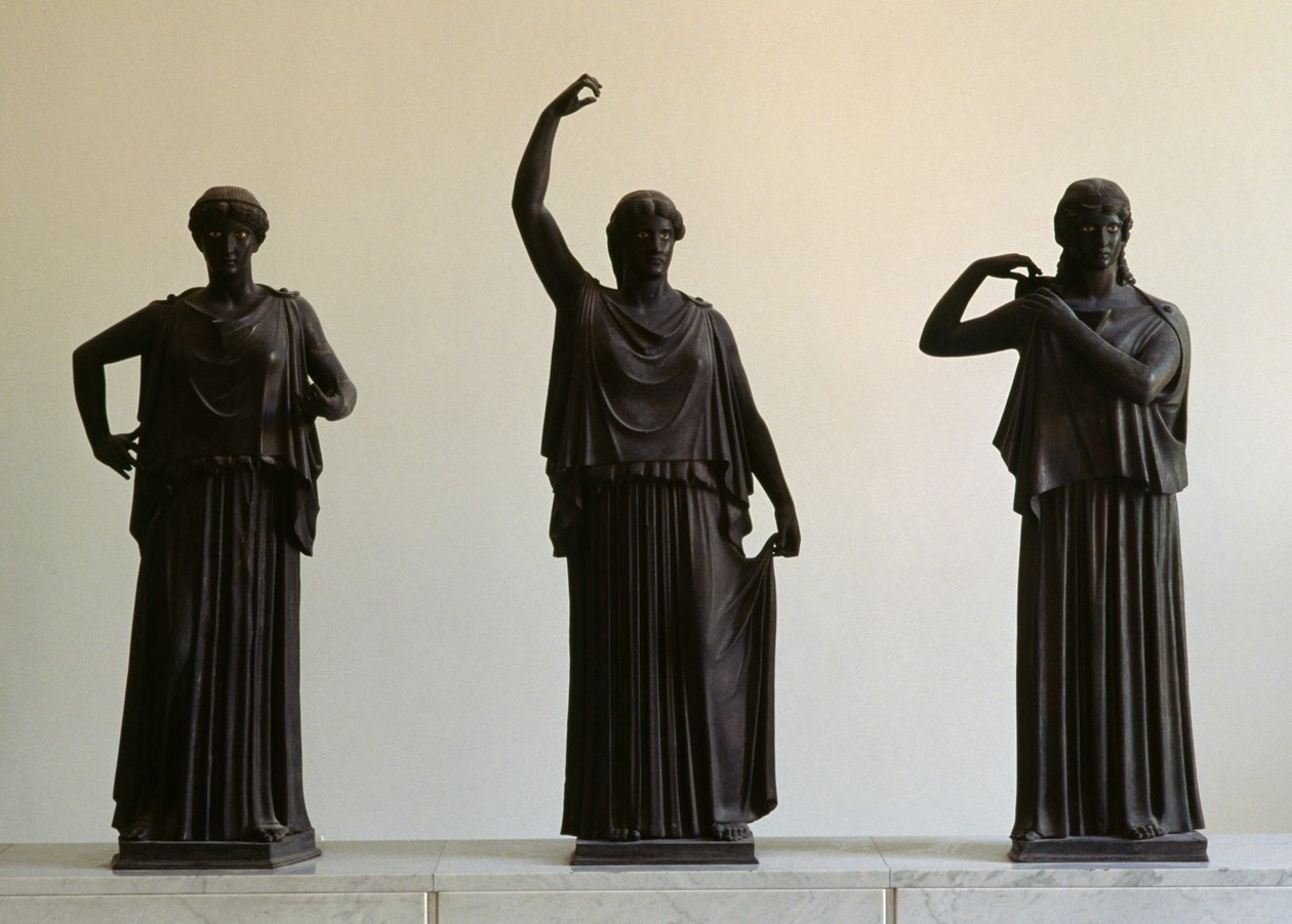 Dancers or Hydrophorai, group of five bronze sculptures from Villa of the Papyri, Herculaneum, Campania, Italy. Roman civilization by Unbekannt Unbekannt
