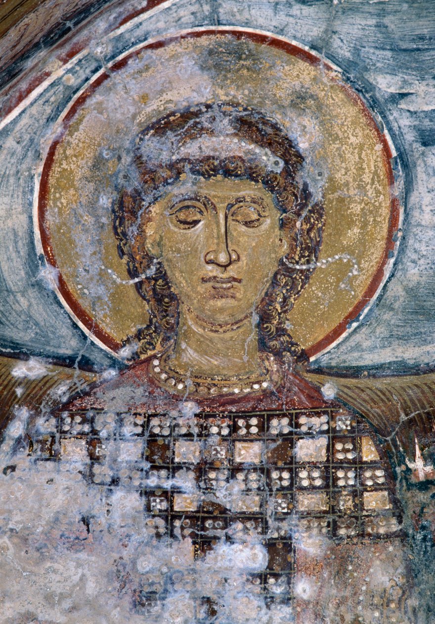 Fresco with Saint in Byzantine Church of Agios Georgios, Vathi, Crete, Greece by Unbekannt Unbekannt
