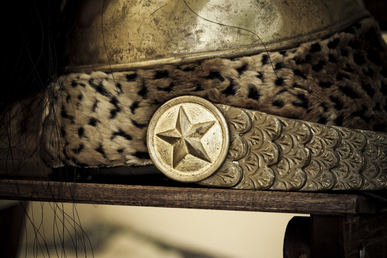 Historical Reenactment: Helmet of the 23rd Regiment of Dragoons, French Army, Napoleonic Wars by Unbekannt Unbekannt