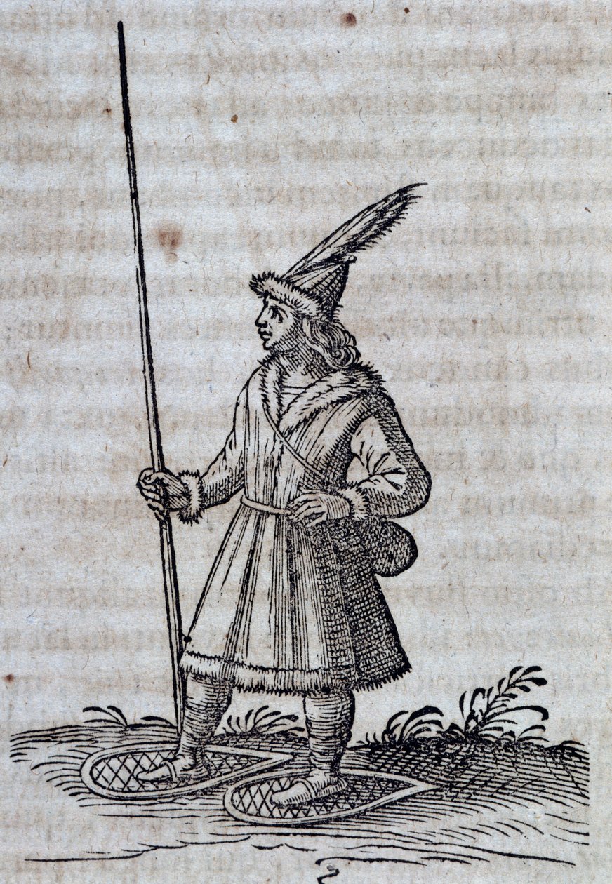 Inhabitant of Canada with snowshoes, illustration from Description de la Nouvelle France by Unbekannt Unbekannt