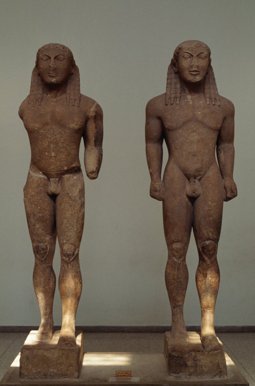 Kleobis and Biton, ca 610-590 BC, Parian marble statues, by Polymedes of Argos, dedicated to Delphi by the city of Argos, Greece, Greek civilization, 7th-6th century BC by Unbekannt Unbekannt