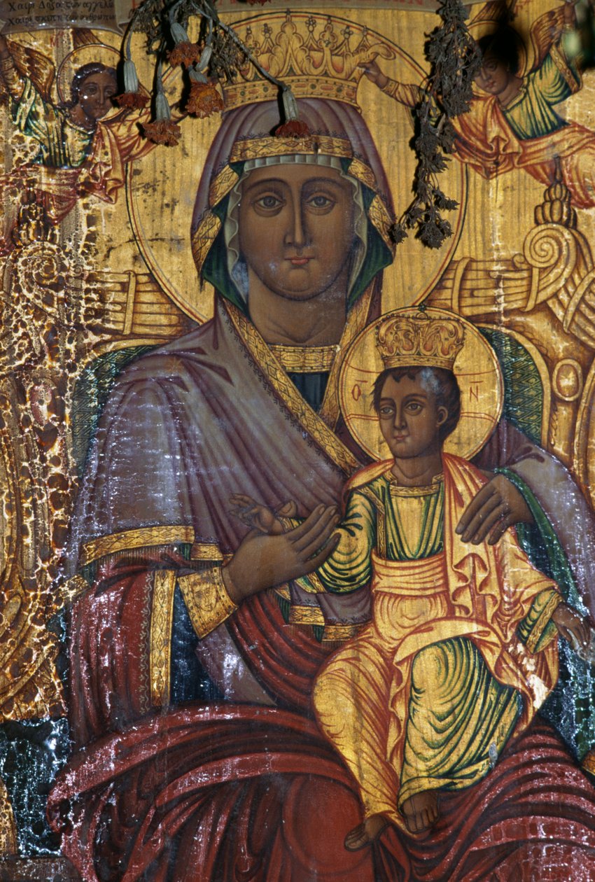 Madonna and Child, Gilt Painting, Byzantine Church of Agios Georgios, Vathi, Crete, Greece by Unbekannt Unbekannt