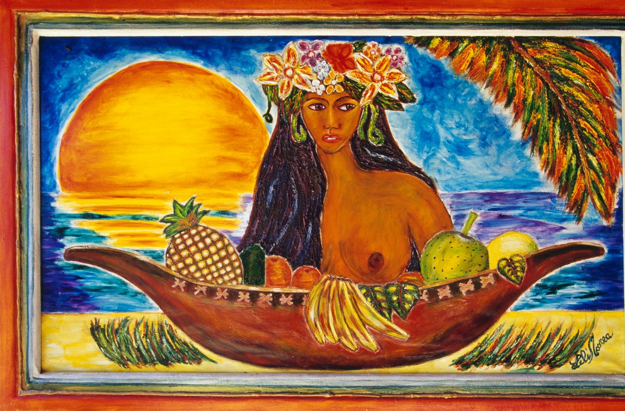 Painted glass depicting Polynesian woman, island of Moorea, Society Islands, French Polynesia (detail) by Unbekannt Unbekannt
