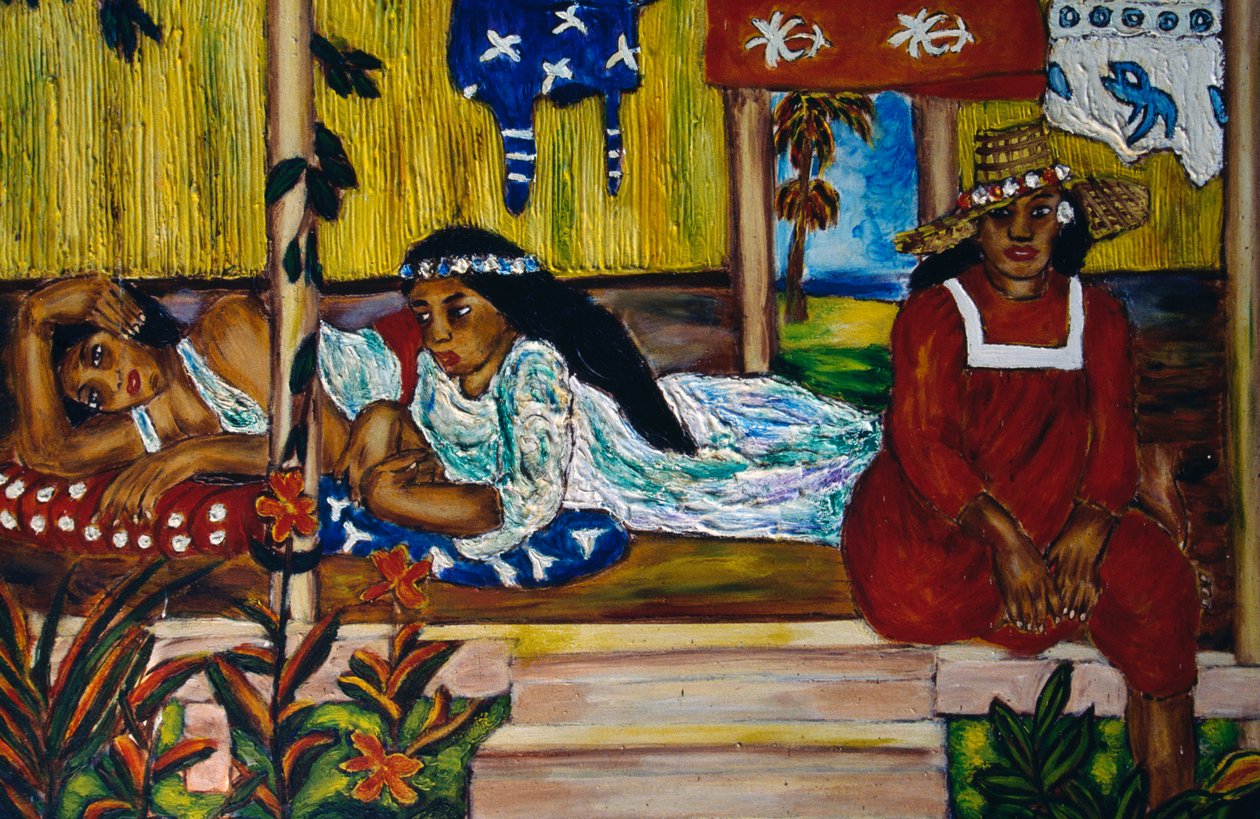 Polynesian women, stained glass window, Moorea Island, Society Islands, French Polynesia by Unbekannt Unbekannt