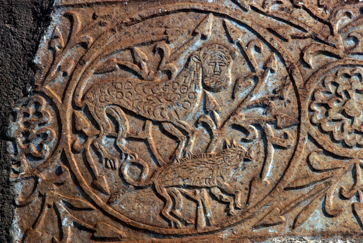 Stone Relief Depicting Fantastic Animals, Church of the Dormition of the Virgin (Panagia Skripou), Orchomenus, Boeotia, Greece, 9th Century by Unbekannt Unbekannt