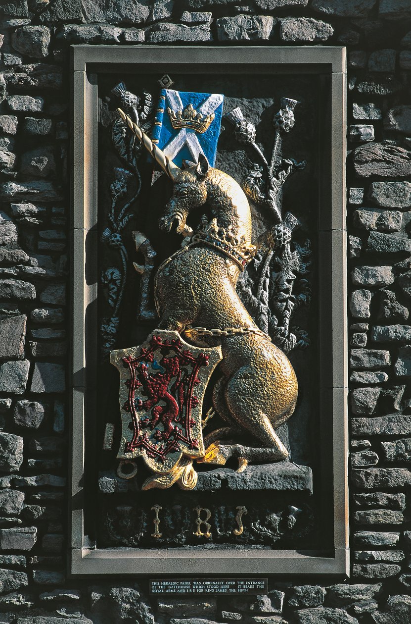 Unicorn, heraldic crest on the facade of Holyrood palace, Edinburgh, Scotland, United Kingdom by Unbekannt Unbekannt