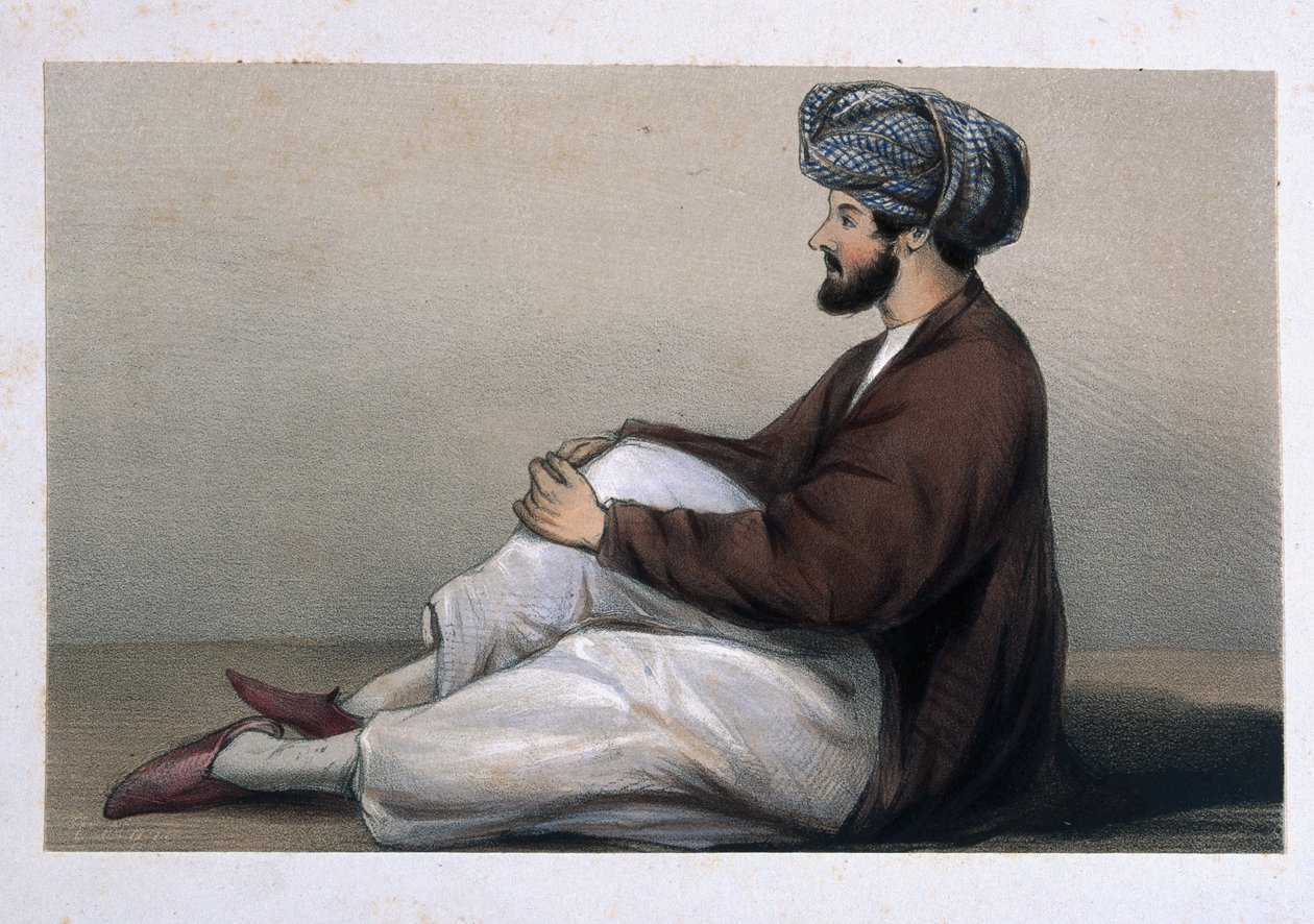Major Chas Griffiths, 37th Native Infantry, seated in Afghan dress, 1842 by Lieutenant Vincent Eyre