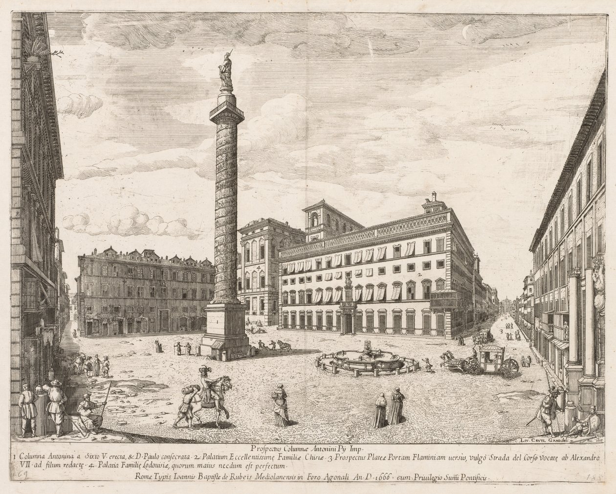 Piazza Colonna from Prospectus Locurum Urbis Romae Insignium by Lievin Cruyl