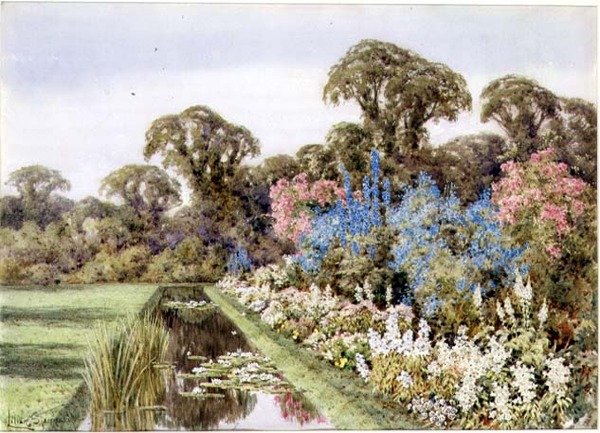 A Herbaceous Border beside a Pond by Lilian Stannard