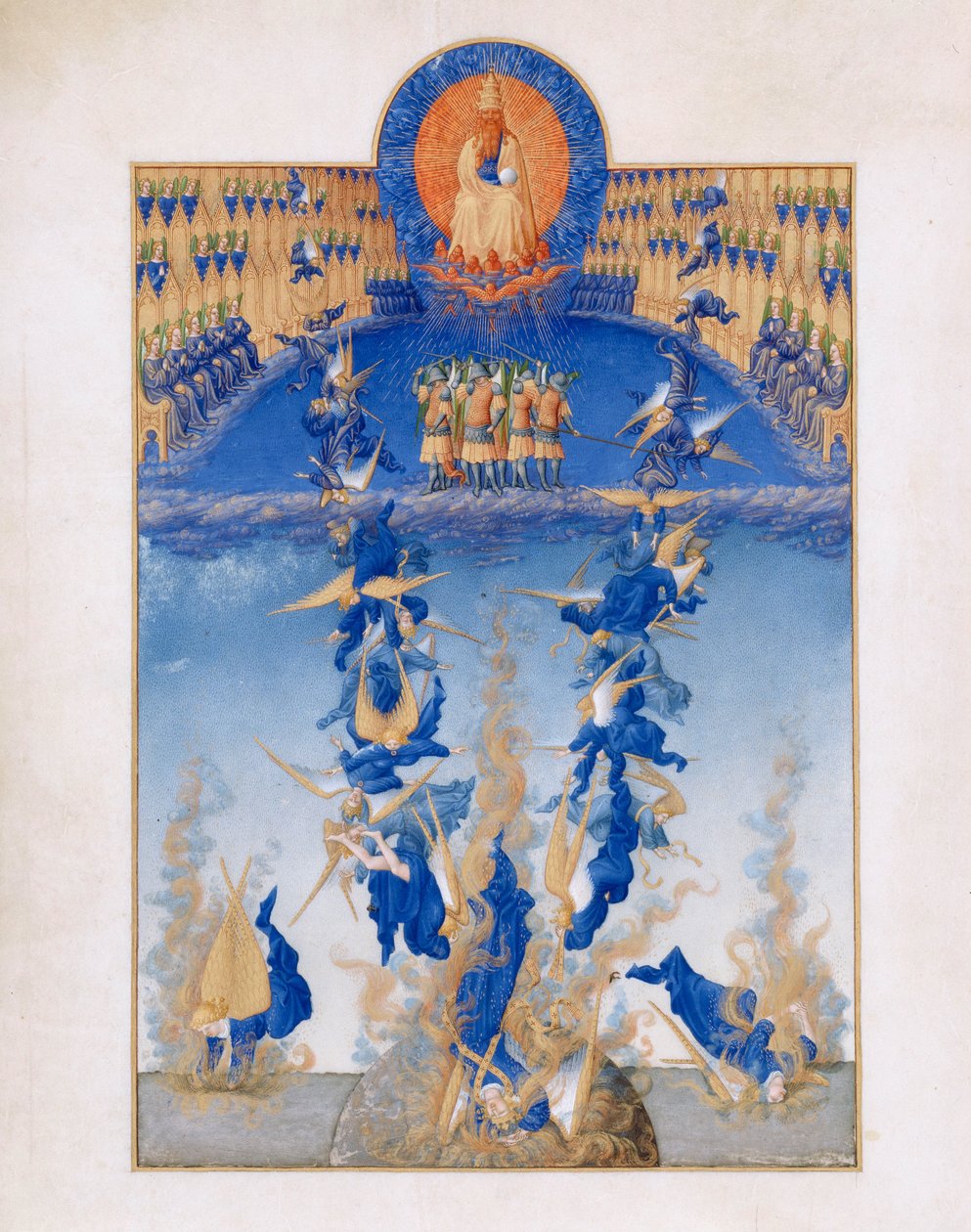 Très Riches Heures du Duc de Berry Folio 64, verso: The Fall of the Rebel Angels by Limbourg Brothers