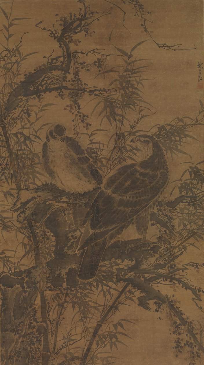 Two hawks in a thicket by Lin Liang