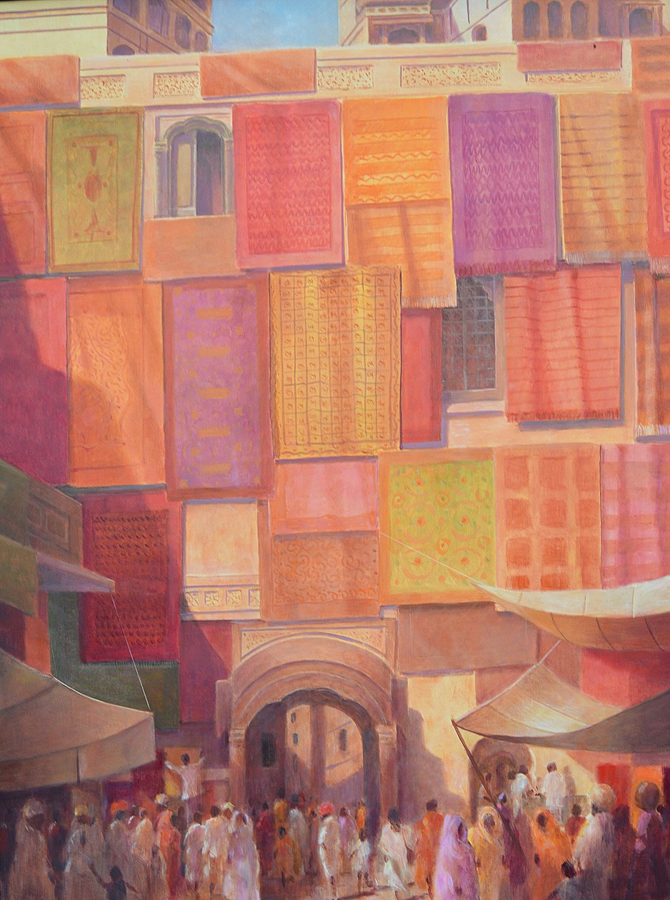 City wall with rugs, Jaisalmer by Lincoln Seligman