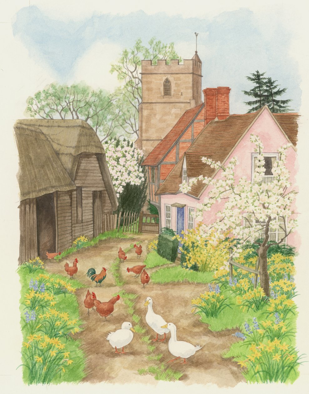 Church and Farm Track, 1998 by Linda Benton