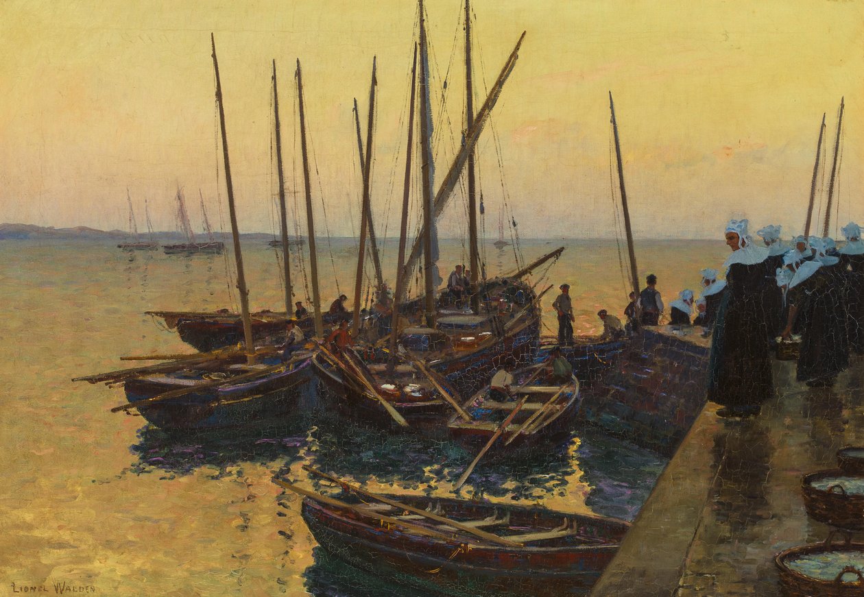 Fishing Boats along the Pier by Lionel Walden