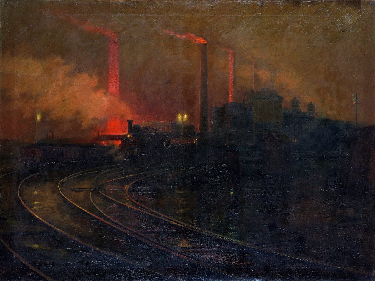 The Dowlais steelworks, Cardiff at night by Lionel Walden