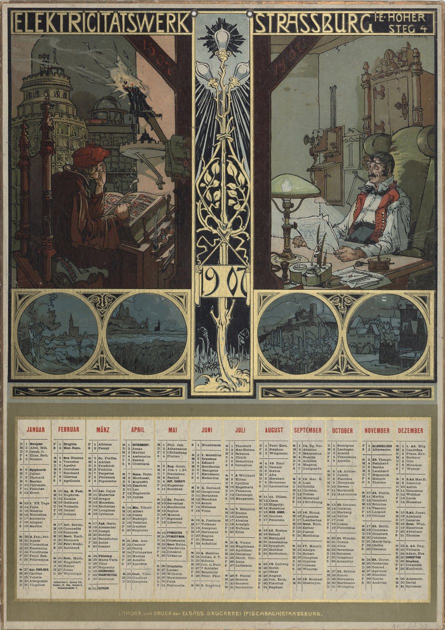 Electricity Plant Strasbourg. Calendar for the Year 1907 by Léo Schnug