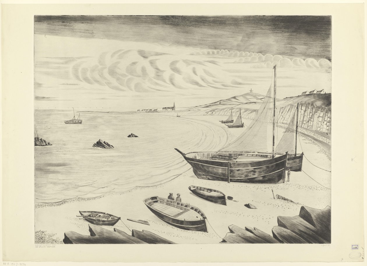 Eight Moored Ships on a Beach by Lodewijk Schelfhout (signed by artist)