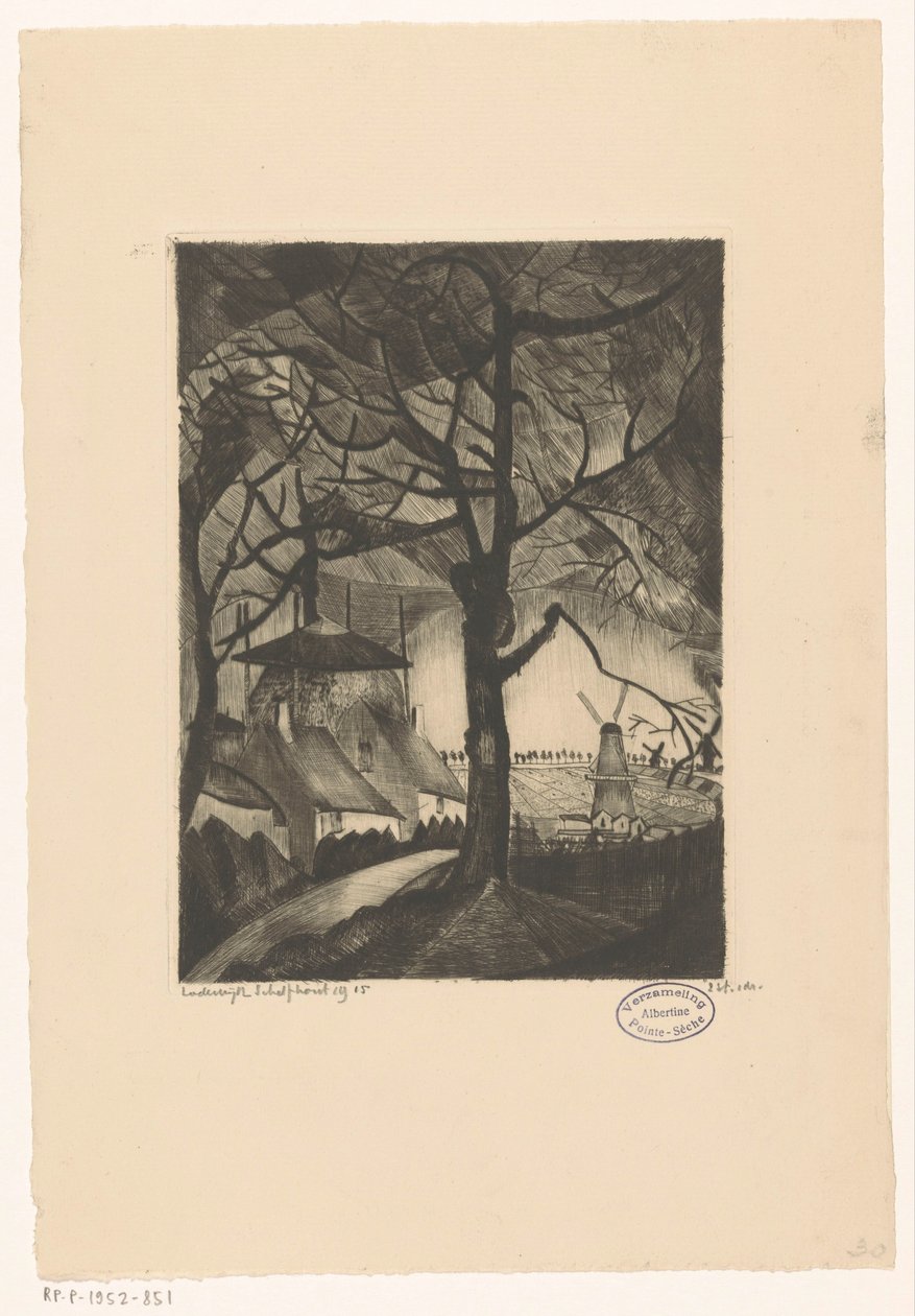 Farm (original title: Les Fermes) by Lodewijk Schelfhout (signed by artist)