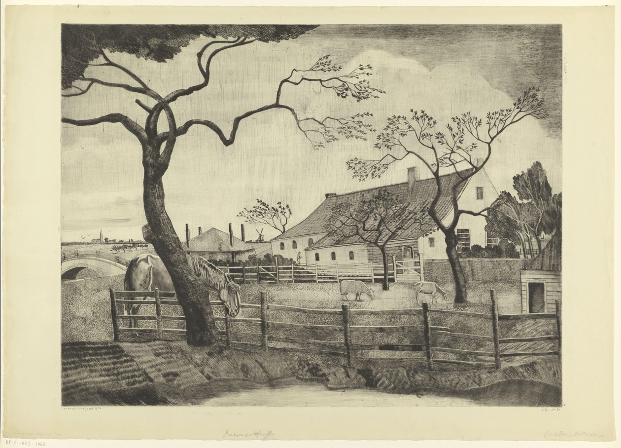 Farm with Livestock in Holland by Lodewijk Schelfhout (signed by artist)