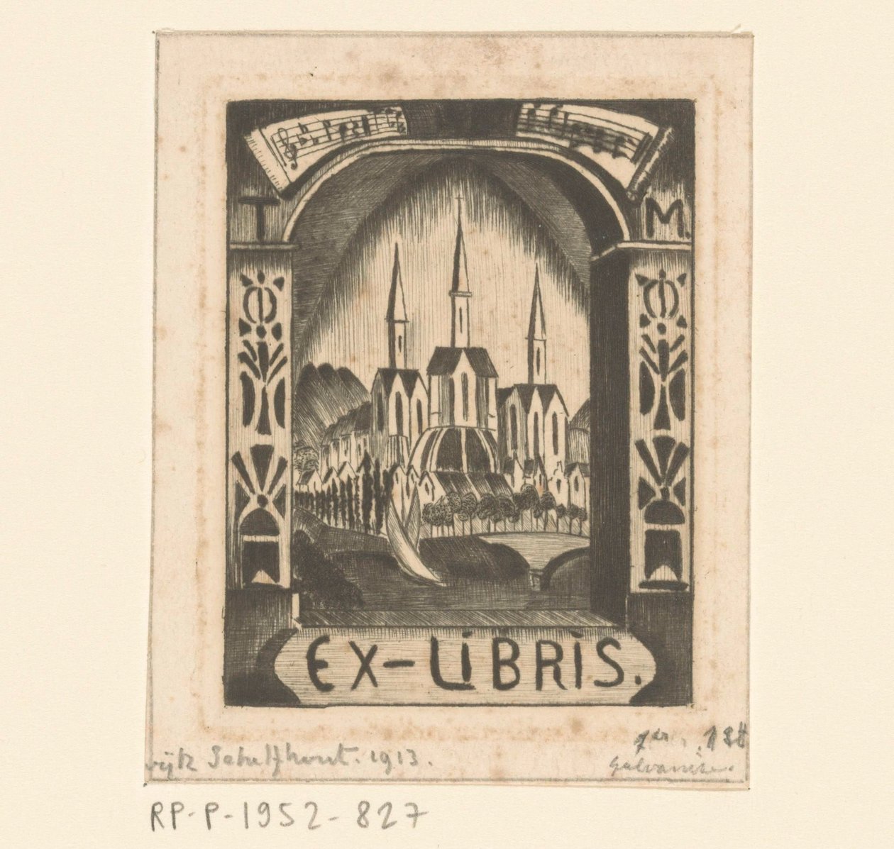 Ex Libris of T. Mengelberg by Lodewijk Schelfhout (signed by artist)