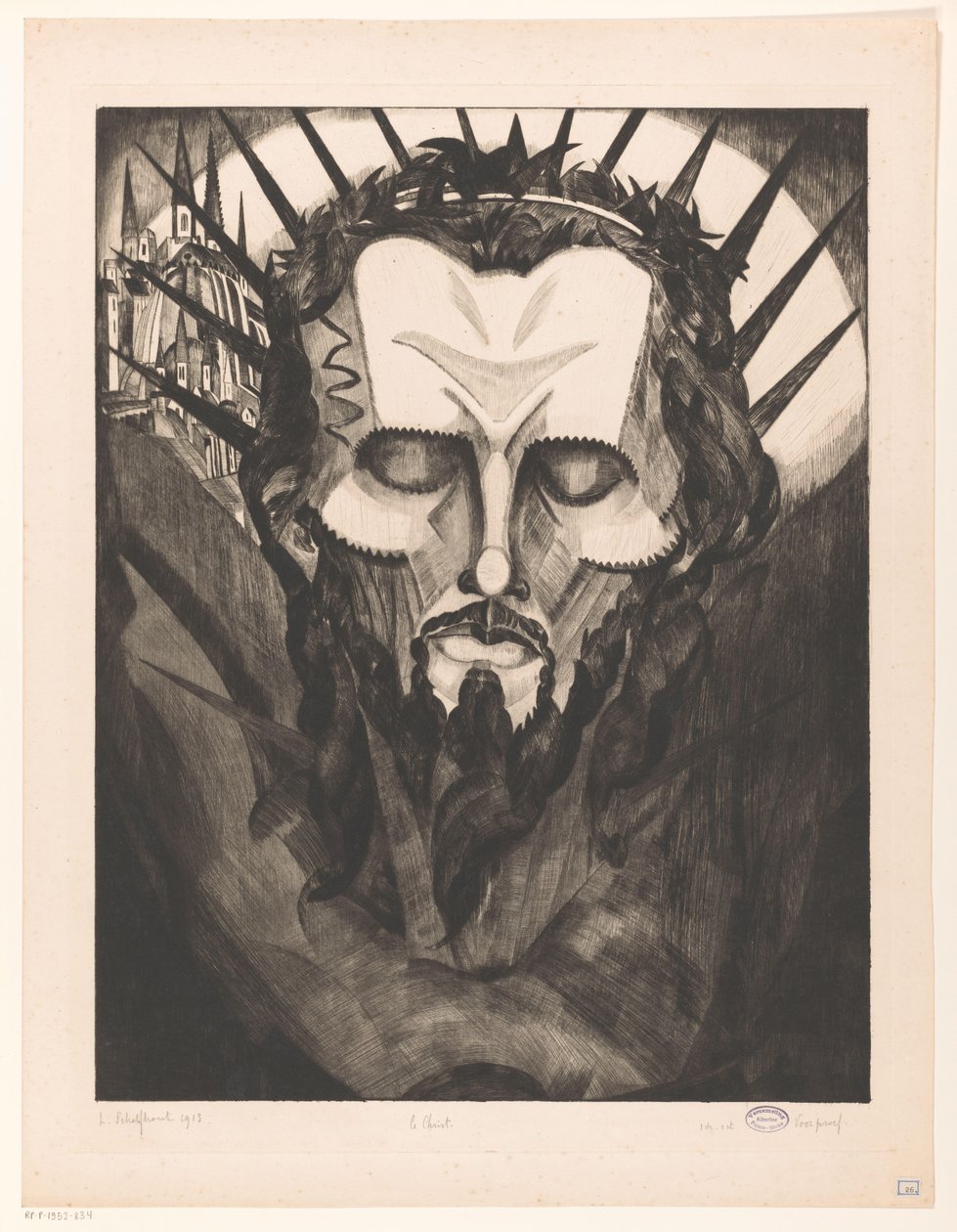 Head of Christ by Lodewijk Schelfhout (signed by artist)