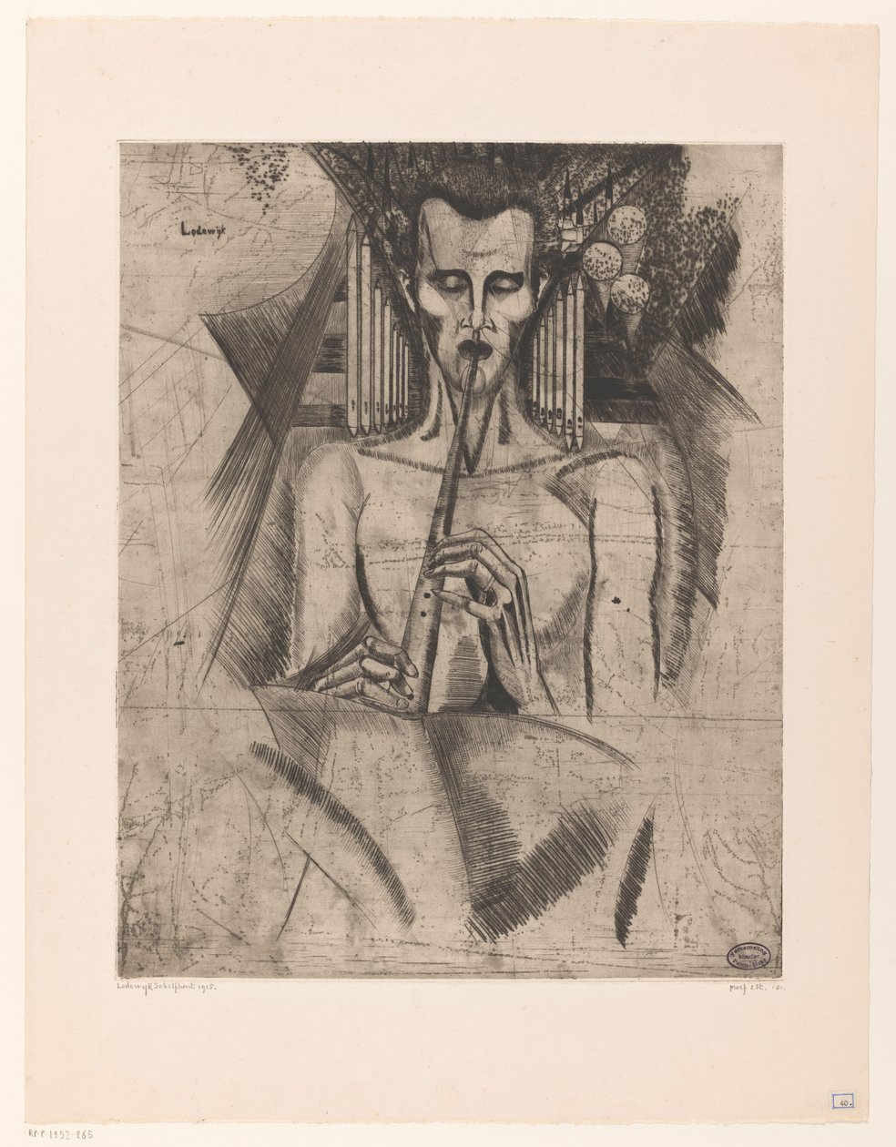 Naked Man Playing a Flute by Lodewijk Schelfhout (signed by artist)