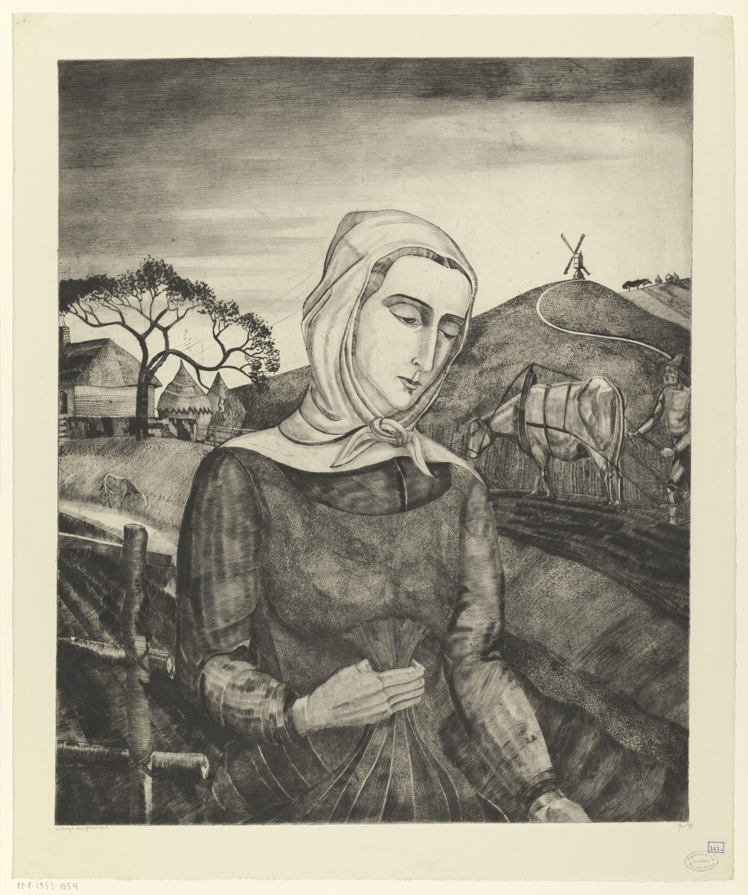 Flemish Peasant Girl in a Hilly Landscape by Lodewijk Schelfhout (signed by artist)