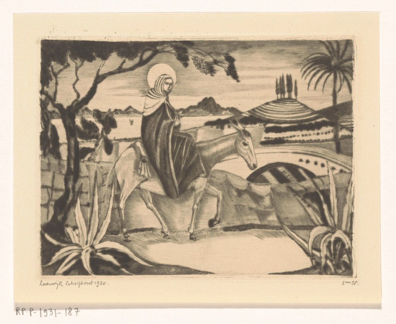 Flight to Egypt by Lodewijk Schelfhout (signed by artist)