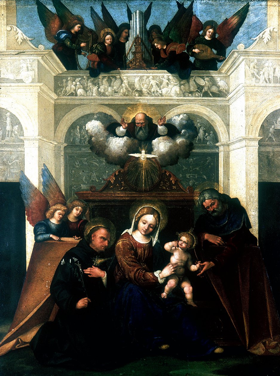Holy Family with Saint Nicholas of Tolentino, 1515-1530 by Lodovico Mazzolini